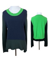 Tome Sweater Women Large Navy Green Colorblock Merino Wool Cotton Slit P... - £51.13 GBP