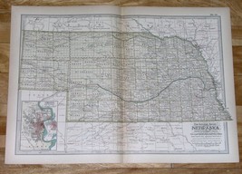 1911 Original Antique Map Of Nebraska / Omaha City Inset Map - £11.49 GBP