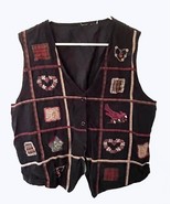 Womans Navy Corduroy Vest, Appliques, Embroidery, Back Tie, XL - $410.34 MXN