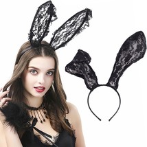 Lace Bunny Ears Headband Black Hair Band Rabbit Ears Hair Hoop Nightclub... - £19.50 GBP