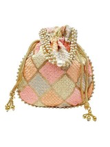 Women Multi Color Thread Silk Potli Bag for Gift Purpose - £12.36 GBP