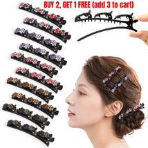 10pcs Sparkling Crystal Stone Braided Hair Clips Double Bangs Satin Fabric Bands - £14.46 GBP