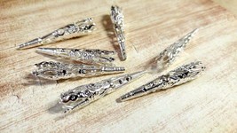 20 Long Cone Beads Caps Silver Ornate Filigree 42mm Findings - $2.10