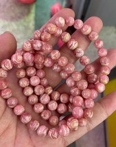 10mm Pink Rhodochrosite bracelet  Smooth Polished Round Beads Genuine Red Pink G - $19.70