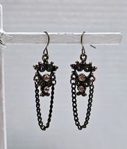 Peach And Antique Gold Chain Long Handmade Earrings - $10.00