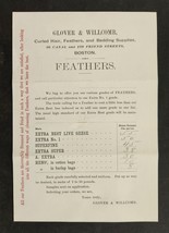 1880 antique GLOVER WILLCOMB boston me merchant FEATHERS bedding BROADSI... - £53.39 GBP