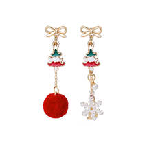 Pearl &amp; Red Christmas Tree Snowflake Pom-Pom Mismatch Drop Earrings - £10.26 GBP