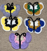 Lot Of 5 Butterfly Magnets Hand Crocheted 5”x4” With Magnets Multicolored Vtg - £14.92 GBP