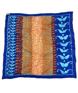 Vintage Sally Gee Geometric Silk Rayon Blend Square Scarf 22&quot; Blue Orang... - $9.89