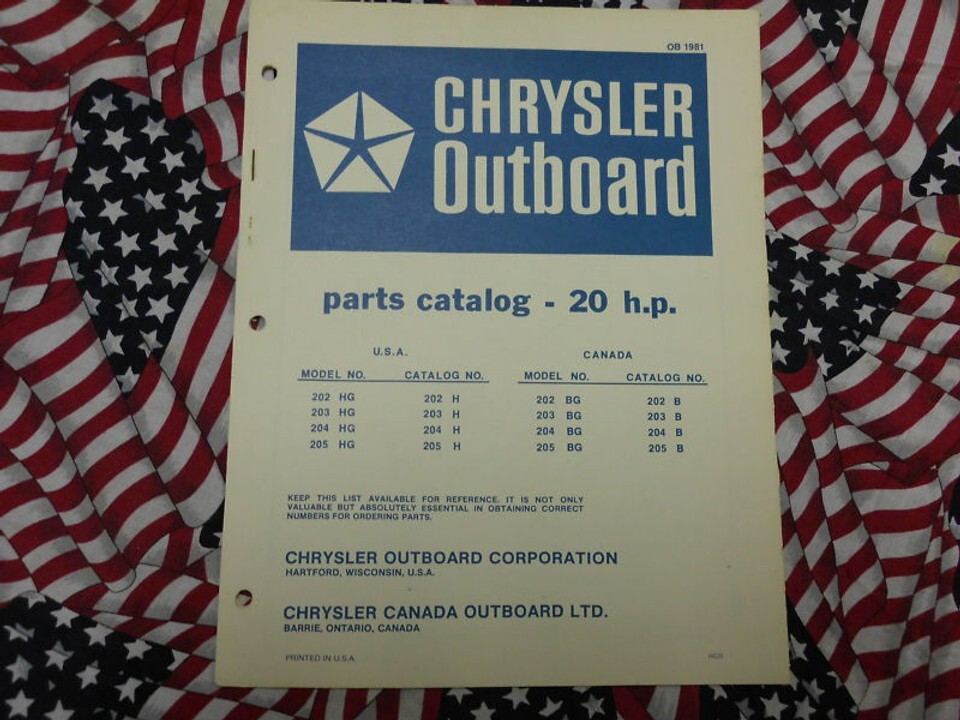 Chrysler Outboard 20 HP Parts Catalog 202 203 204 HG - $19.98