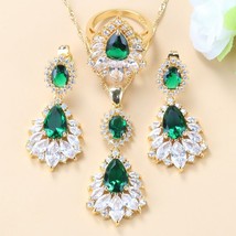 Africa Women Yellow Gold Color Big Jewelry Sets Black Zircon White Crystal Long  - £28.71 GBP