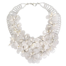 Floral Lush Clear Quartz Garland Bridal Necklace - £57.28 GBP