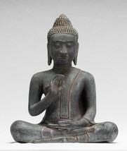 Antigüedad Khmer Estilo Bronce Estatua de Buda Dharmachakra Enseñanza Mudra - - $1,045.94