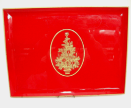 Vintage Otagiri Red Lacquer Christmas Tree Serving Tray Gold Trim Gibson... - £7.39 GBP