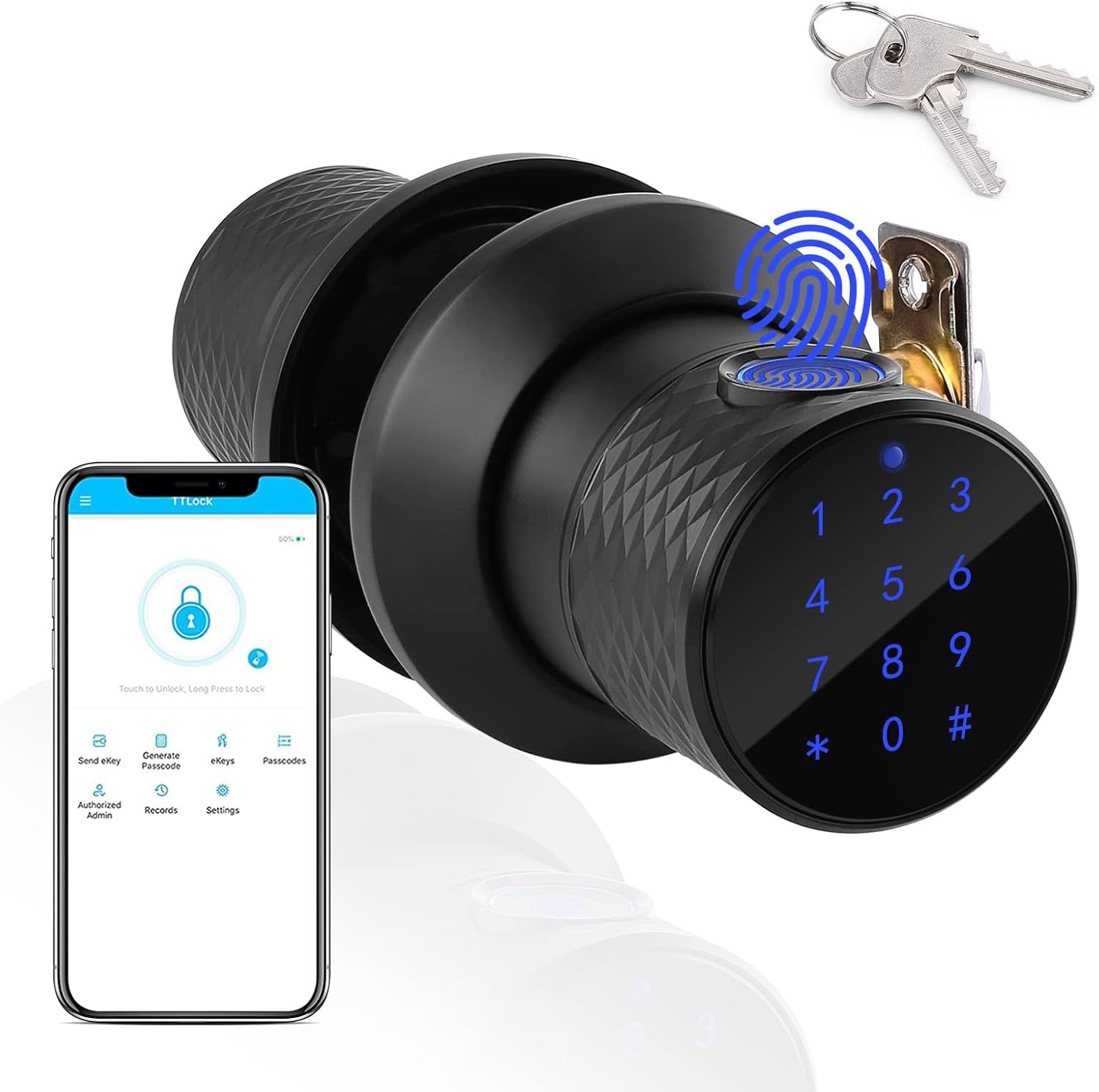 Door Knob With Fingerprint Recognition, Fitnate Bluetooth, Simple To Ins... - $103.47