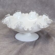 Fenton Silver Crest Footed Comport 1950s White Milk Glass Ruffle Fluted MCM - $26.45