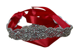 Sparkly Bridal Rhinestone Belt for Wedding Dress Silver Crystal Red 14.5&quot; - £11.60 GBP