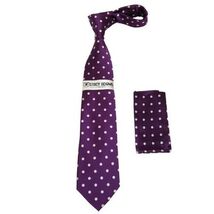 Men's Stacy Adams Tie and Hankie Set Woven Silky Satin #SAT120 Purple Polka Dot image 2