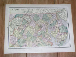 1896 Original Antique Map Of Maryland Delaware Washington D.C. - £20.06 GBP