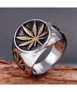 Men's SOLID 316L Stainless Steel Maple Leaf Polished Signet Ring (Size 8... - $20.79