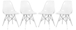 LeisureMod Dover Molded Side Chair with Acrylic Legs Set of 4 Transparen... - $475.29