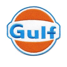 GULF IRON ON PATCH 3&quot; Racing Car Sport Mechanic Gas Station Embroidered Applique - £3.20 GBP