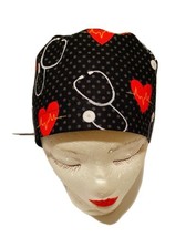 Unisex Cotton Tie-On &quot;Hearts &amp; Stethoscopes&quot; Scrub Cap, OR Hat, Medical,... - £15.76 GBP