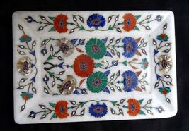 Decorative Marble Serving Tray Multi Floral Marquetry Inlay Kitchen Deco... - $261.95