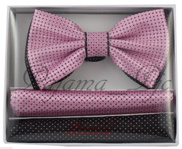 Two Tone Checker  Men&#39;s Pre-tied Bowtie or with Pocket Square Hanky Pink... - $14.24+