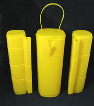 Vintage Yellow Picnic Pitcher with Stackable Cups Mexico 8 Mug Set Retro - £23.70 GBP