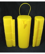 Vintage Yellow Picnic Pitcher with Stackable Cups Mexico 8 Mug Set Retro - £23.62 GBP
