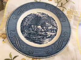 VTG CURRIER &amp; IVES BLUE BY ROYAL OLD GRIST MILL UNDERGLAZE PRINT DINNER ... - $29.70