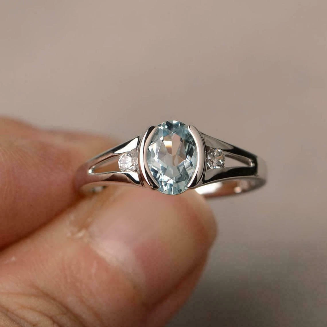 Aquamarine Ring, Natural Aquamarine Ring, Dainty Aquamarine Ring, Minima... - $856.77 MXN