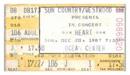 Heart Concert Ticket Stub December 20 1987 Daytona Beach Florida - £27.62 GBP