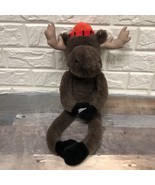 Hanging Moose Plush 18&quot; Brown Stuffed Animal / Red Hat Hook &amp; Loop Paws EUC - $232.66 MXN