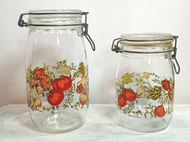 Vtg Glass Jar Canister Set 1-1.5L Peppers Mushrooms France Niveau De Remplissage - £22.13 GBP