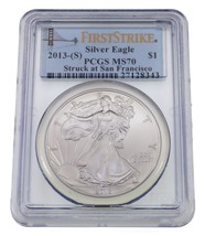 2013- (S) Argento American Eagle Selezionato Da PCGS Come MS-70 1st Strike Oro - £121.93 GBP