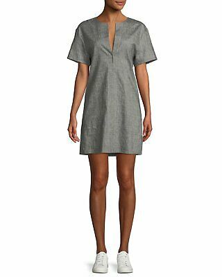 Theory Sharkskin Short-Sleeve Shift Dress, Gray, Size Medium Item image 3