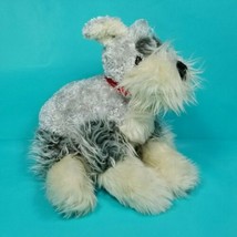 Gray Scottie Dog Puppy Plush Stuffed Animal Realistic Red Collar Tan 14&quot; Long - £15.81 GBP