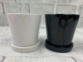 Ceramic Pots for Indoor Plants Ceramic Plant Pots Saucer Drainage Black White - £19.35 GBP