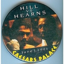 Boxing HILL vs HEARNS June 3 1991 at Caesars Palace  3&quot; Pinback Button - $10.95