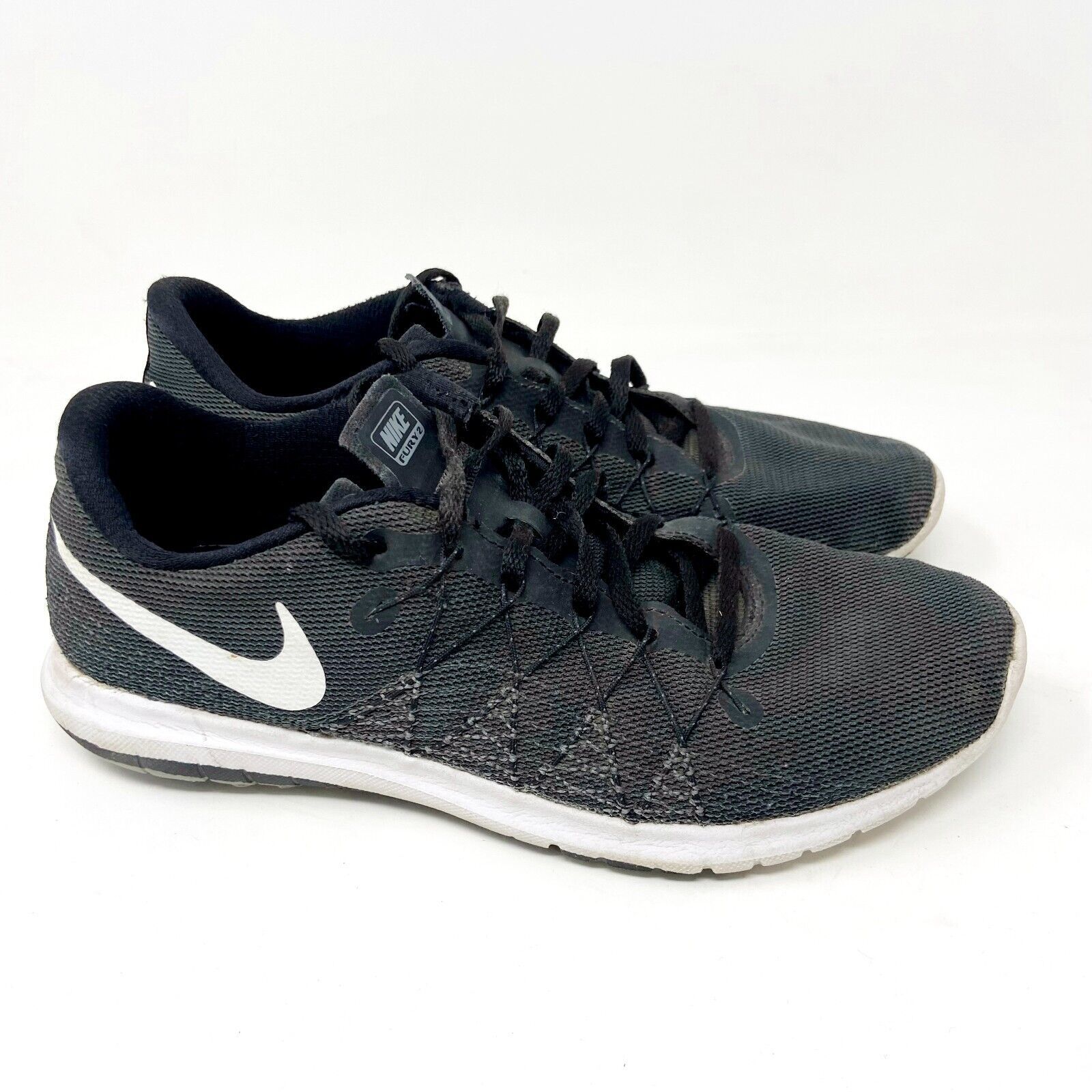 Nike Flex Fury 2 Black White Kids Boys Size 6.5 Running Sneakers 820283 001 - £13.54 GBP