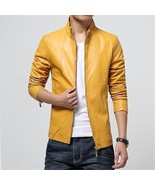 Stylish Men&#39;s Yellow Genuine Lambskin Leather Handmade Jacket Biker Moto... - $125.25+