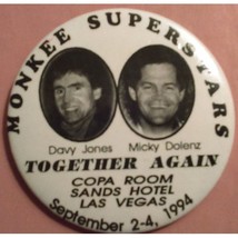 Monkee Superstars Davy Jones Micky Dolenz Sands 1994 Hotel Las Vegas 3&quot; Pinback - £15.67 GBP