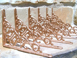 SIX Cast Iron Wall Shelf Braces Shiny Copper color small brackets bz - £75.04 GBP