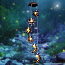 Solar Wind Chimes With Sun Moon Star Solar Powered Wind Chimes Warm Led ... - £37.65 GBP