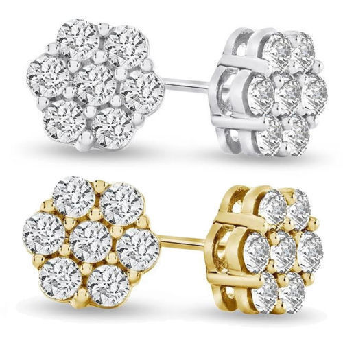 1.40 Carat Moissanite Flower Cluster Earrings in 14K Solid Yellow Or White Gold - $494.50