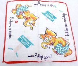 Eddy Elephant VTG1950s Children&#39;s Handkerchief Linen Red Orange Swimming... - $12.82