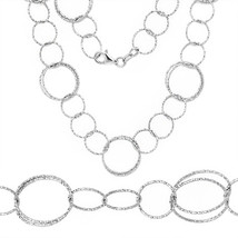 Women's 925 Silver 14k White Gold Circle Coil Cable Link Chain Italian Necklace - $78.70