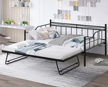 Full Size Daybed With Trundle Bed Frame Twin, Metal Pop Up Trundle, Cast... - $389.99